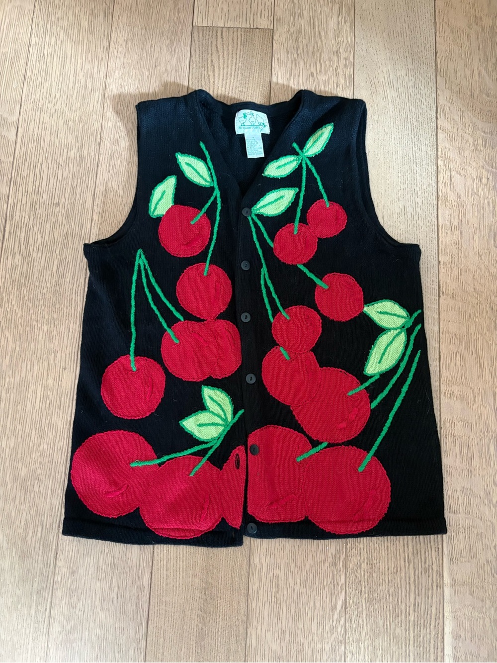 Vintage vest with cherry appliqués